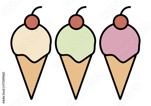 Icono de un helado con guinda en fondo blanco.
