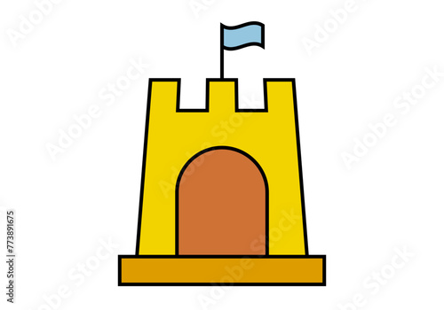 Icono de castillo de arena en fondo blanco.