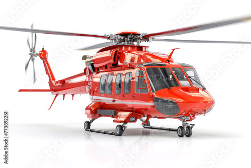 Red rescue or fire helicopter isolated on white background
