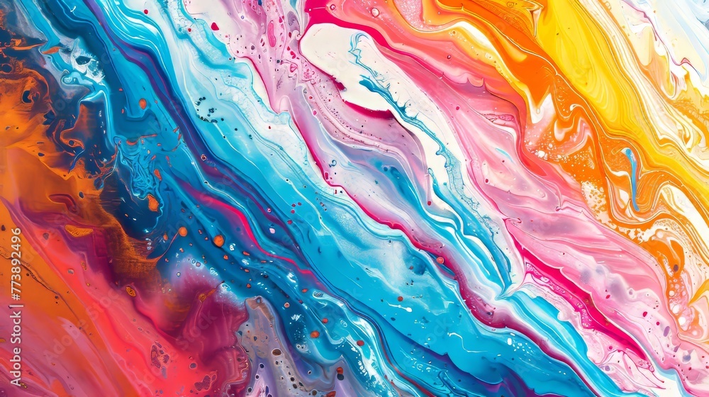 The painting is acrylic, paint, abstract. Closeup of the painting. Colorful abstract painting background. Highly-textured oil paint. High quality details. Marbling. Marble texture. Paint splash.