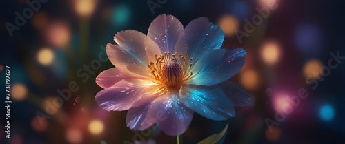 Holographic Flower with Glistening Petals in a Digital Art Masterpiece