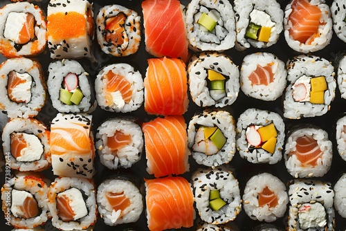 Famous Japanese food sushi, taste of Japan, fresh, beautifully arranged