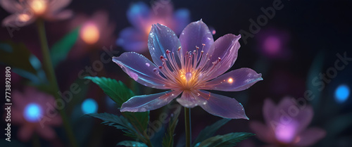 Delicate Holographic Flower Unfolding in a Surreal Digital Art
