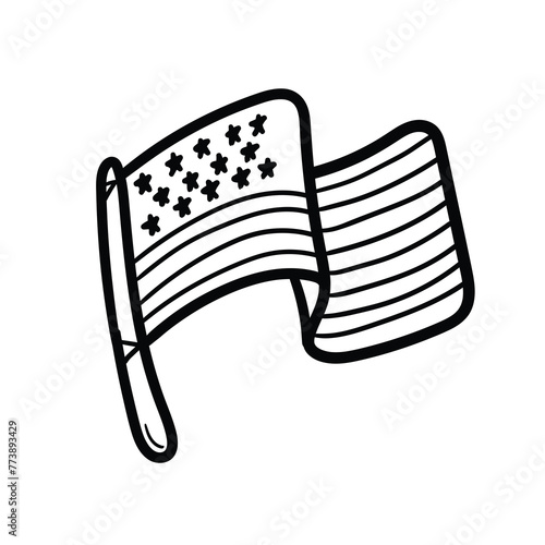 Hand drawn doodle american flag on white background.