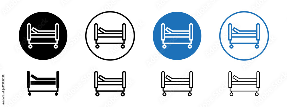 Hospital bed icon in six different style vector, different color filled and without circle and filled - obrazy, fototapety, plakaty 