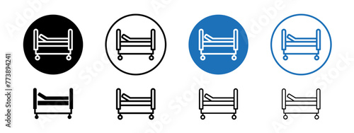 Hospital bed icon in six different style vector, different color filled and without circle and filled photo