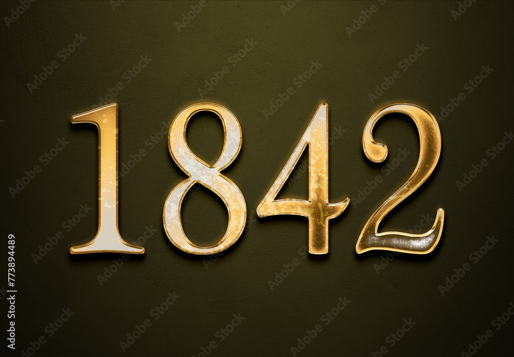 Old gold effect of 1842 number with 3D glossy style Mockup. Old gold effect of 1842 number with 3D glossy style Mockup.