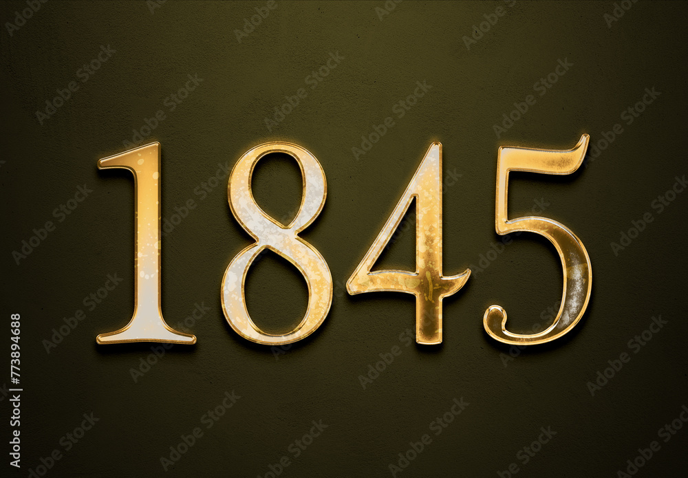Old gold effect of 1845 number with 3D glossy style Mockup. Old gold effect of 1845 number with 3D glossy style Mockup.