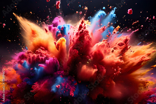 Explosion of coloured powder isolated on black background
