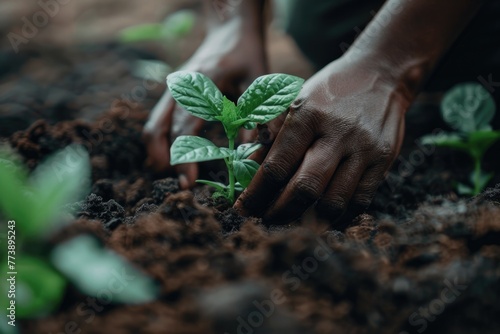 Black Woman Planting Seeds for Future Growth in Nature: Sustainability and Care in Gardening