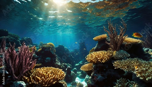 Majestic underwater scene with coral reef and marine life