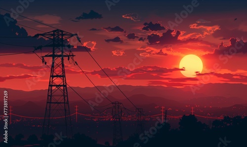 Urban Energy Grid Landscape at Dusk