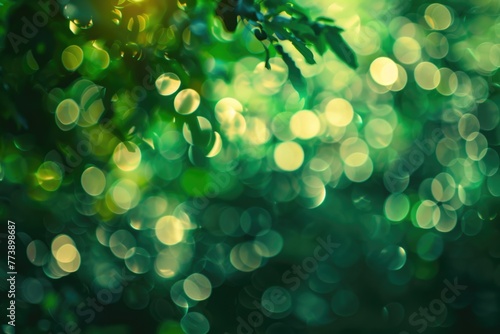 Green Background Forest. Out of Focus Bokeh in Natural Summer Light