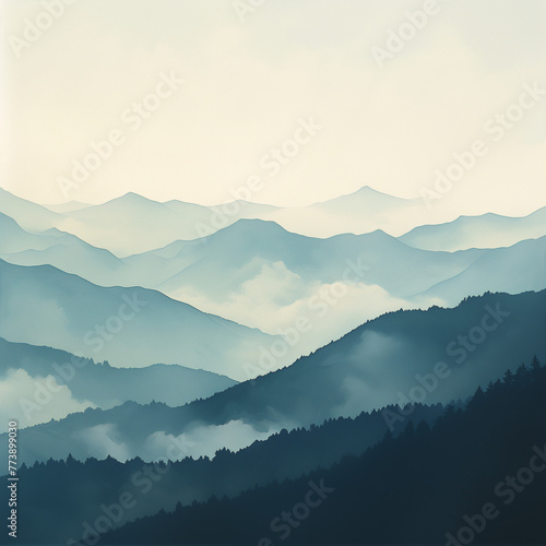 mountain ranges in the morning fog © shiyi