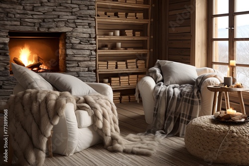 Snugly Blankets & Gentle Tones: Cozy Hygge Winter Cabin Living Room Ideas