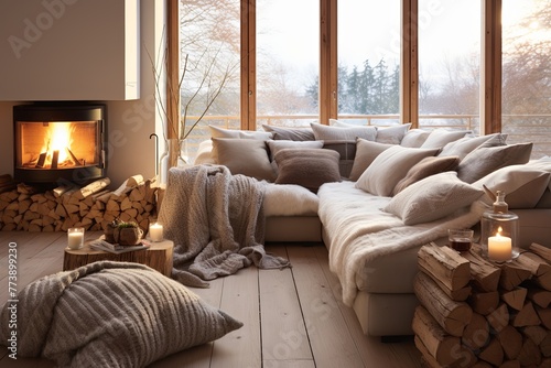 Tranquil Hygge Winter Cabin Living Room Ideas: Cozy Decor with Warm Fabrics