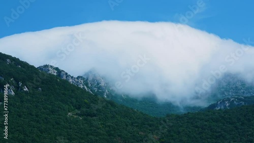Time lapse of the Foehn effect on Mount Candina in Liendo. Liendo Valley, Eastern Coastal Mountain, Cantabrian Sea, Cantabria, Spain, Europe