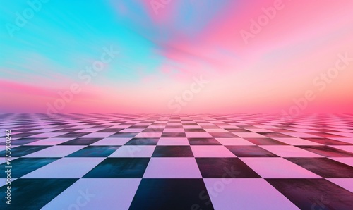 Pink and Blue Checkered Floor A Colorful and Vibrant Tile Design for Monthly Events and Trendy Interiors Generative AI