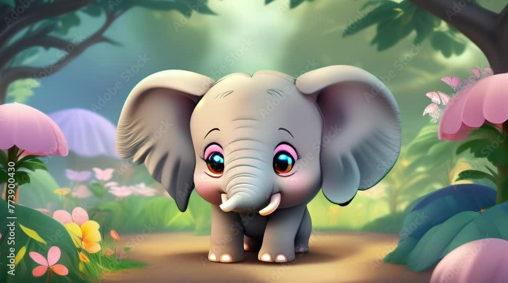animation, motion effect Visualize a cute elephant, a gentle giant with ...