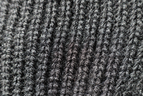 Close up of black acrylic rib knit fabric
