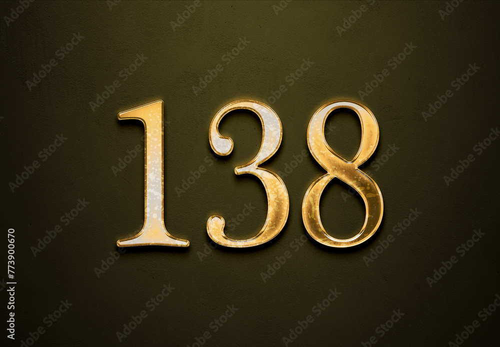 Old gold effect of 138 number with 3D glossy style Mockup. Old gold effect of 138 number with 3D glossy style Mockup.