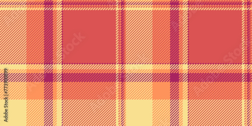Layer textile check fabric, trousers background seamless pattern. Spring vector texture tartan plaid in red and yellow colors. photo