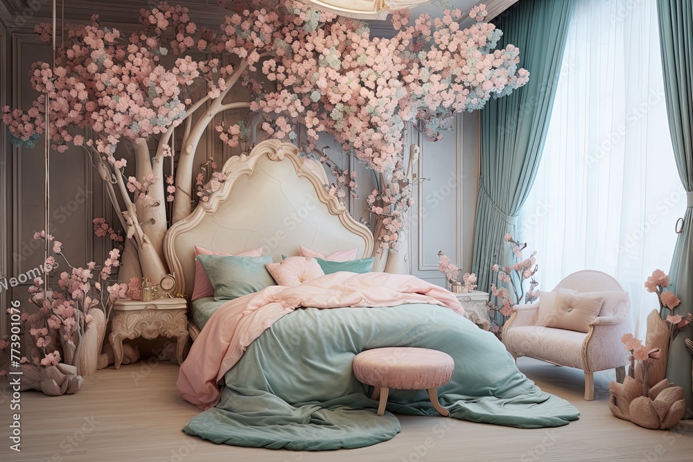 Enchanting Fairy-Tale Bedroom: Pastel Perfection and Plush Pillows Enchanting Fairy-Tale Bedroom: Pastel Perfection and Plush Pillows