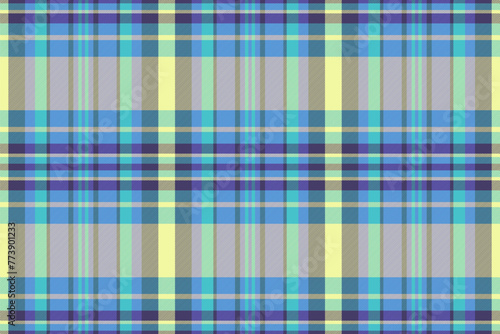 Chic background pattern seamless, bedding textile check tartan. Industry vector texture plaid fabric in indigo and cyan colors.