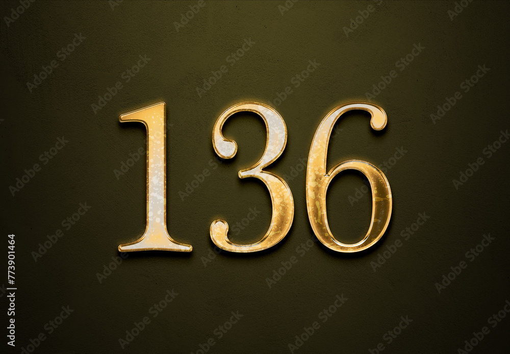 Old gold effect of 136 number with 3D glossy style Mockup. Old gold effect of 136 number with 3D glossy style Mockup.