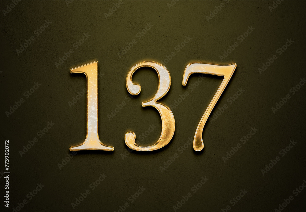 Old gold effect of 137 number with 3D glossy style Mockup. Old gold effect of 137 number with 3D glossy style Mockup.