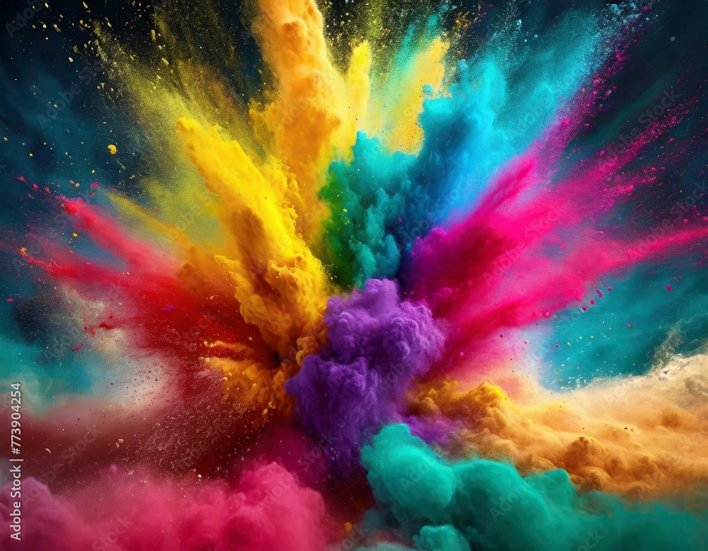 Vibrant and dynamic abstract background with an explosive burst of colorful powder, creating a bright and artistic explosion of color