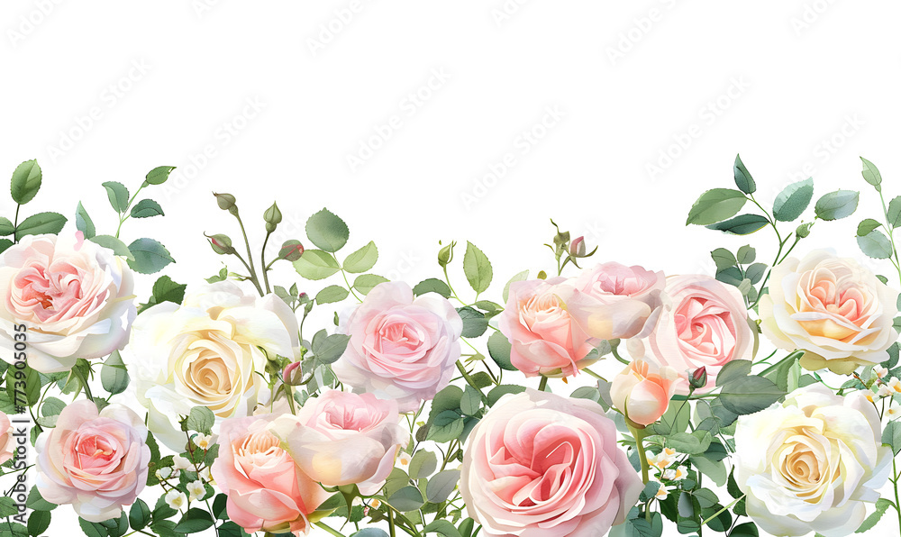 Obraz premium Panoramic view bouquet of roses,Digital draw illustration in watercolor style, Generative AI 