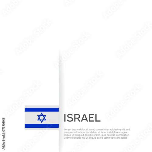 Israel flag background. State patriotic israeli banner, cover. Document template with israel flag on white background. National poster. Business booklet. Vector illustration, simple design