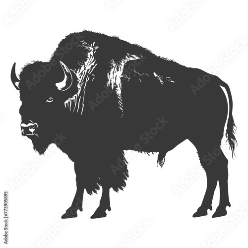 Silhouette bison animal black color only full body