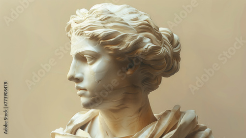 Classic marble sculpture of a woman's head and shoulders