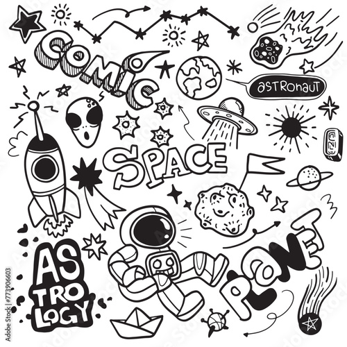 Outer Space and Astronomy Vector Doodle Set. © 9george