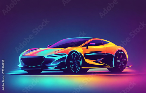 Futuristic sports car technology concept with wireframe intersection 3D illustration 