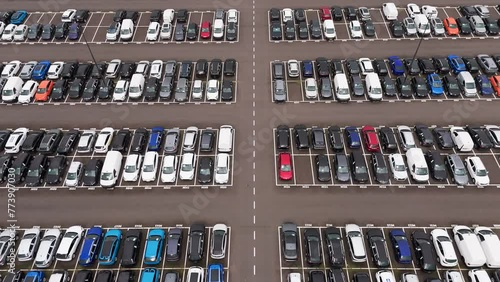 Aerial View: Thousands of Pre-Owned Cars at Dealership Parking Lot