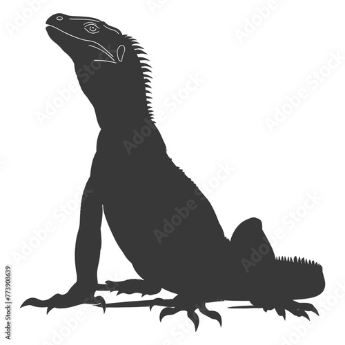 Silhouette comodo dragon reptile animal black color only full body