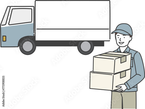 トラックと荷物を運ぶ作業員