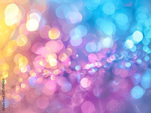 Abstract Bokeh Background in Rainbow Colors with Pastel Purple, Blue, Gold Yellow, White Silver, and Pale Pink - Dreamy and Enchanting Lighting - Colorful and Magical Style