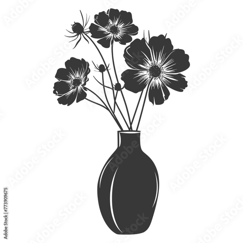 Silhouette cosmos flower in the vase black color only