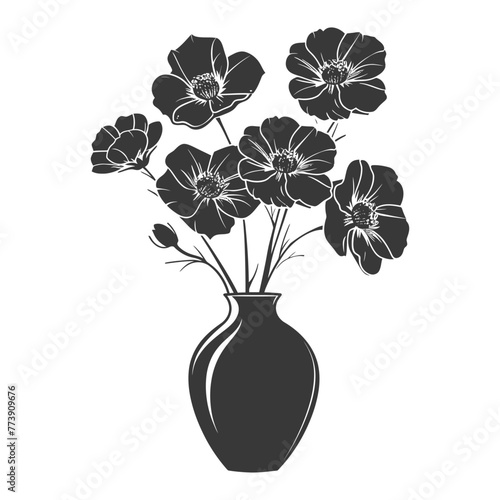 Silhouette cosmos flower in the vase black color only