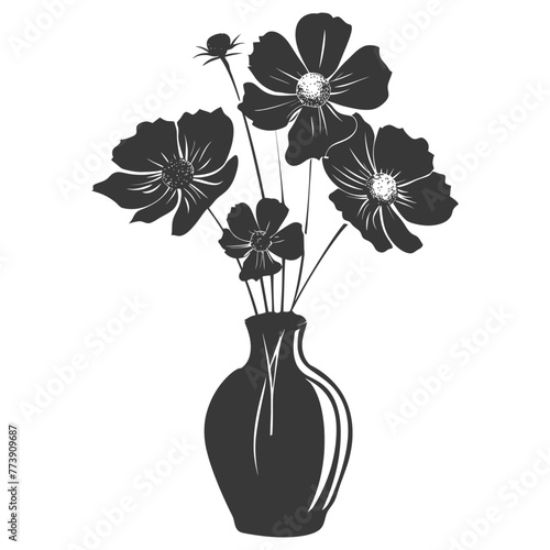 Silhouette cosmos flower in the vase black color only