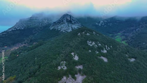 Aerial view from a drone of Monte Candina and the town of Liendo. Liendo Valley in the Eastern Coastal Mountains. Cantabrian Sea. Autonomous community of Cantabria, Spain, Europe photo