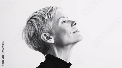 Blond Woman with Short Hair and Black Sweater Generative AI