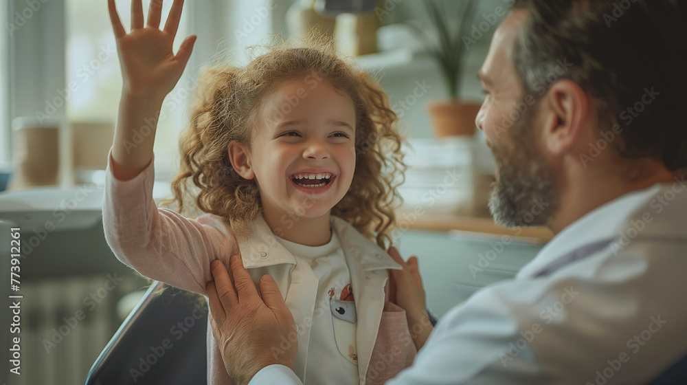 The child is happy after visiting the dentist. The child is happy after visiting the dentist.