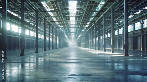 Enormous, unoccupied modern warehouse, ideal for factory workshop, expansive and well-structured,