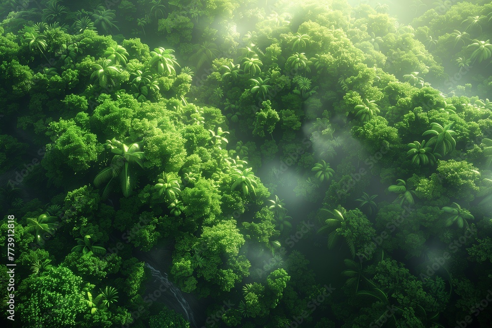 A lush forest canopy. the dense greenery unfolds in layers of texture and color. Generative AI A lush forest canopy. the dense greenery unfolds in layers of texture and color. Generative AI