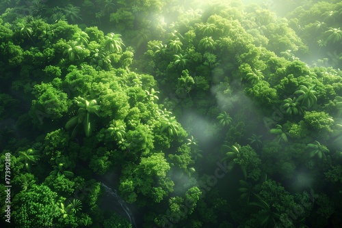 A lush forest canopy. the dense greenery unfolds in layers of texture and color. Generative AI © MAX AI